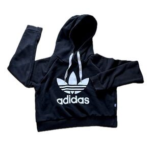 Adidas Women's Cropped Hoodie Size Small Black White Firebird Long Sleeve